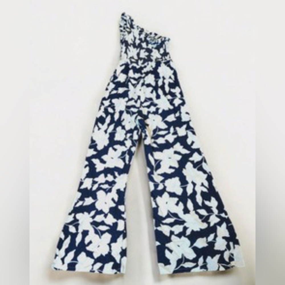 Japna Floral Wide Leg One shoulder smocked Jumpsuit. - Picture 3 of 13